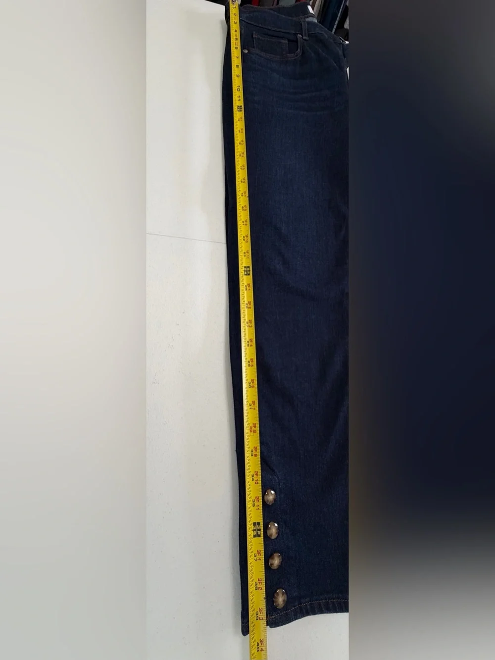LOFT Made & Loved Dark Wash Skinny Jeans High Rise Faux Tortoise Button Hem